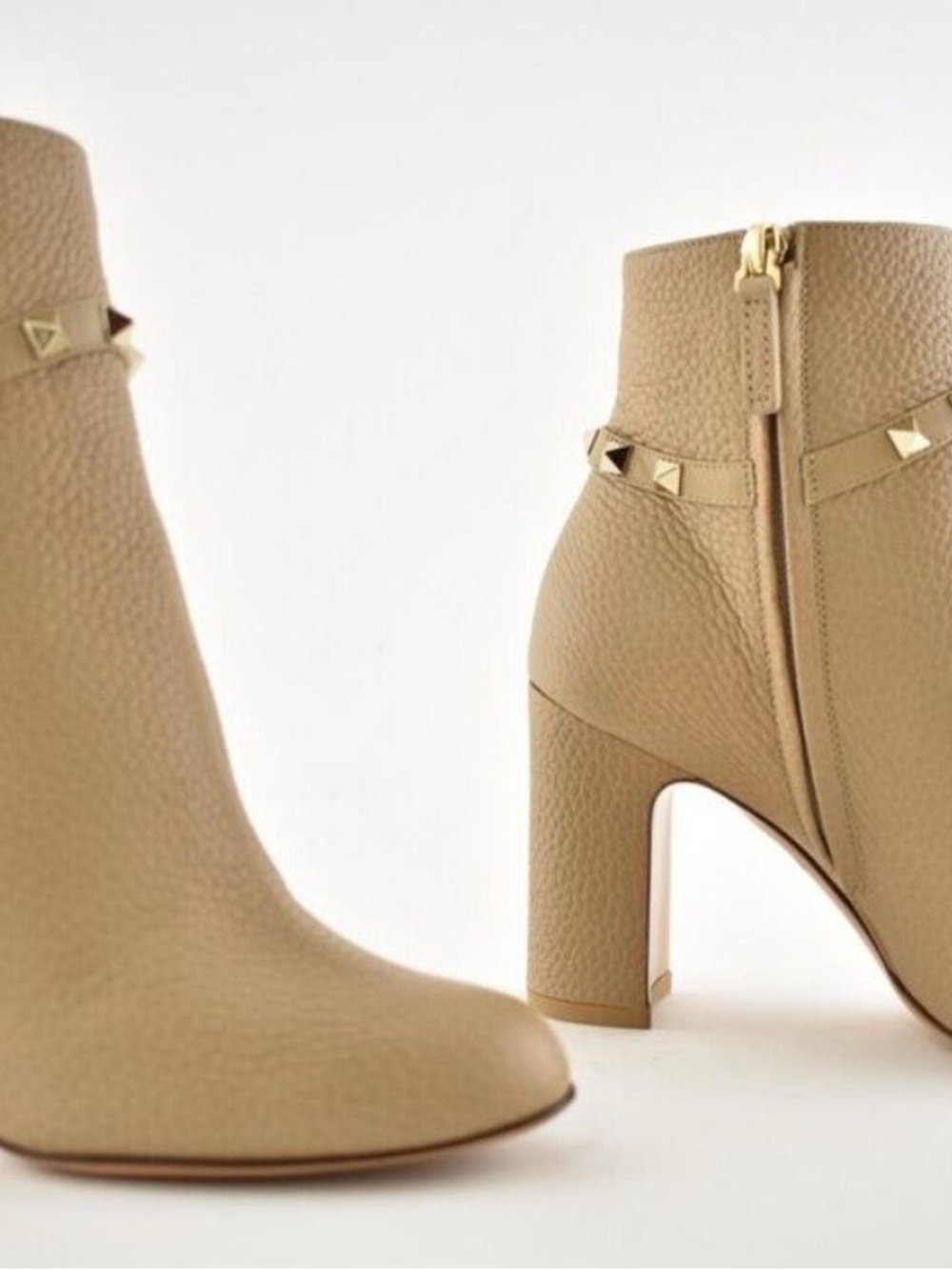 Valentino Rockstud Bootie Ankle Boots in Beige with Gold Stud Detail
